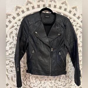 Topshop Women's Black Faux Leather Biker Jacket Size 8